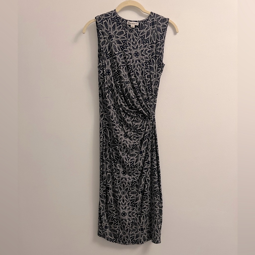 Whistles Riya Print Jersey Bodycon Sleeveless Dress- Navy- Size 4